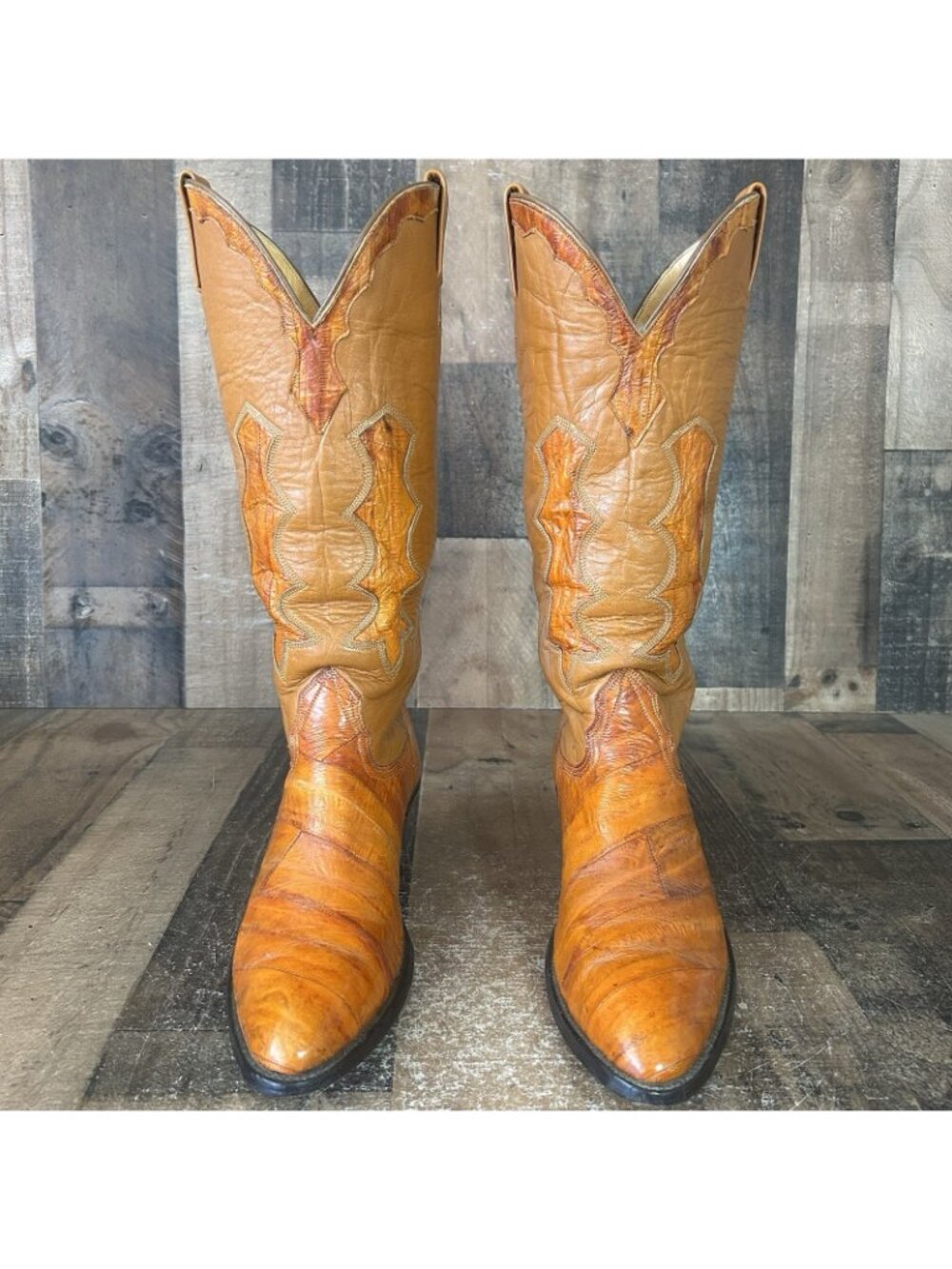 Nocona Vintage Eel Skin Leather Inlay Western Cowboy Boots Womens 8.5 C - Picture 9 of 12